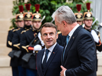 President of the French Republic Emmanuel Macron receives Lithuanian President Gitanas Nauseda at the Elysee Palace in Paris, France, on Oct...