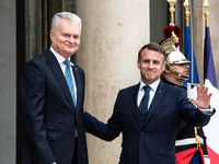 President of the French Republic Emmanuel Macron receives Lithuanian President Gitanas Nauseda at the Elysee Palace in Paris, France, on Oct...