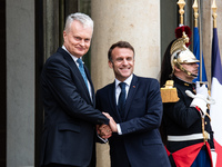 President of the French Republic Emmanuel Macron receives Lithuanian President Gitanas Nauseda at the Elysee Palace in Paris, France, on Oct...