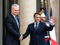 President of the French Republic Emmanuel Macron receives Lithuanian President Gitanas Nauseda at the Elysee Palace in Paris, France, on Oct...