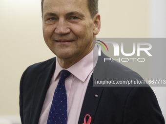 Polish Minister of Foreign Affairs Radoslaw Sikorski looks on as he arrives at the weekly ministerial meeting in Warsaw, Poland, on October...