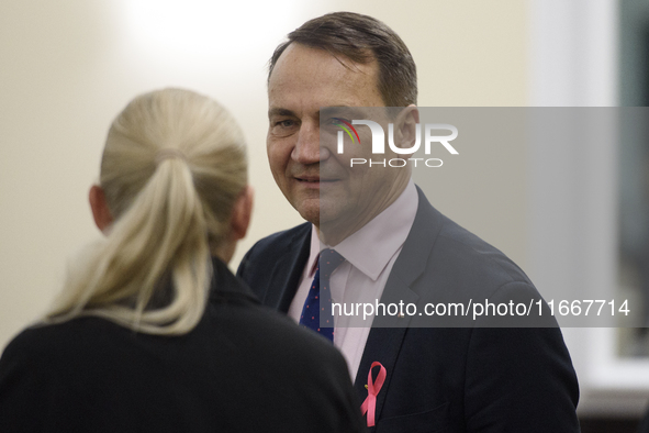 Polish Minister of Foreign Affairs Radoslaw Sikorski looks on as he arrives at the weekly ministerial meeting in Warsaw, Poland, on October...