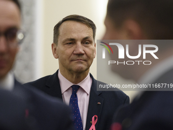 Polish Minister of Foreign Affairs Radoslaw Sikorski looks on as he arrives at the weekly ministerial meeting in Warsaw, Poland, on October...