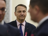 Polish Minister of Foreign Affairs Radoslaw Sikorski looks on as he arrives at the weekly ministerial meeting in Warsaw, Poland, on October...