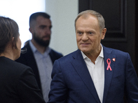 Poland's PM Donald Tusk looks on as he arrives at the weekly Ministerial meeting in Warsaw, Poland, on October 15, 2024. (