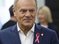 Poland's PM Donald Tusk looks on as he arrives at the weekly Ministerial meeting in Warsaw, Poland, on October 15, 2024. (