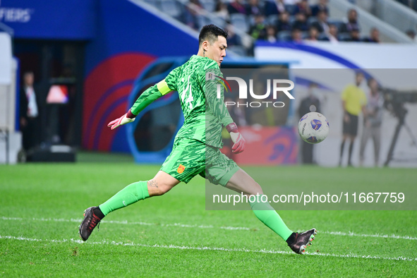 In Qingdao, China, on October 15, 2024, a photo shows Chinese soccer players during their match against Indonesia at home in the 4th round o...