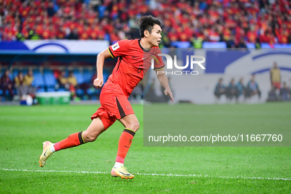 In Qingdao, China, on October 15, 2024, a photo shows Chinese soccer players during their match against Indonesia at home in the 4th round o...