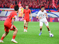 In Qingdao, China, on October 15, 2024, a photo shows Chinese soccer players during their match against Indonesia at home in the 4th round o...