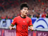 In Qingdao, China, on October 15, 2024, a photo shows Chinese soccer players during their match against Indonesia at home in the 4th round o...