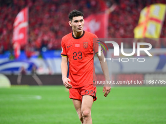 In Qingdao, China, on October 15, 2024, a photo shows Chinese soccer players during their match against Indonesia at home in the 4th round o...