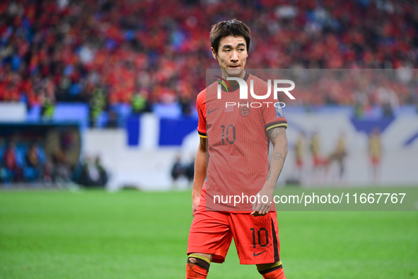 In Qingdao, China, on October 15, 2024, a photo shows Chinese soccer players during their match against Indonesia at home in the 4th round o...