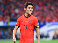 In Qingdao, China, on October 15, 2024, a photo shows Chinese soccer players during their match against Indonesia at home in the 4th round o...