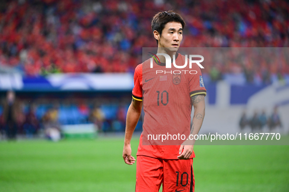 In Qingdao, China, on October 15, 2024, a photo shows Chinese soccer players during their match against Indonesia at home in the 4th round o...