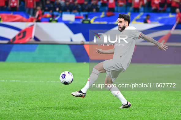 In Qingdao, China, on October 15, 2024, a photo shows Chinese soccer players during their match against Indonesia at home in the 4th round o...