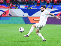 In Qingdao, China, on October 15, 2024, a photo shows Chinese soccer players during their match against Indonesia at home in the 4th round o...