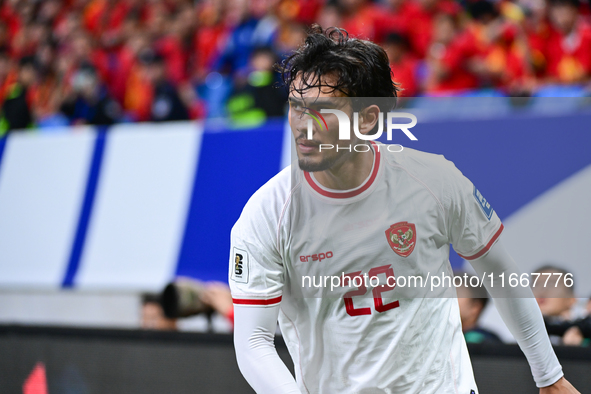 In Qingdao, China, on October 15, 2024, a photo shows Chinese soccer players during their match against Indonesia at home in the 4th round o...