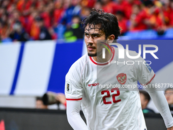 In Qingdao, China, on October 15, 2024, a photo shows Chinese soccer players during their match against Indonesia at home in the 4th round o...