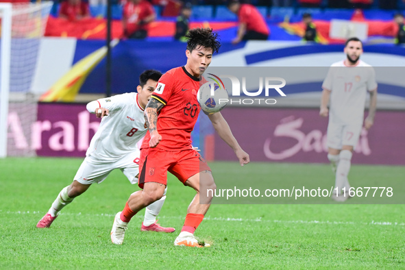 In Qingdao, China, on October 15, 2024, a photo shows Chinese soccer players during their match against Indonesia at home in the 4th round o...