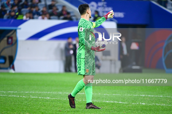 In Qingdao, China, on October 15, 2024, a photo shows Chinese soccer players during their match against Indonesia at home in the 4th round o...