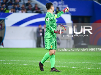 In Qingdao, China, on October 15, 2024, a photo shows Chinese soccer players during their match against Indonesia at home in the 4th round o...