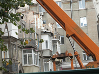 The apartment block in Vokzalna Square, Dnipro, Ukraine, is being dismantled on October 14, 2024. A Russian missile hit this location on Apr...