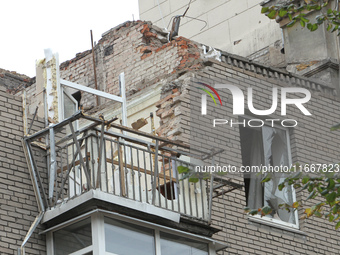 The apartment block in Vokzalna Square, Dnipro, Ukraine, is being dismantled on October 14, 2024. A Russian missile hit this location on Apr...