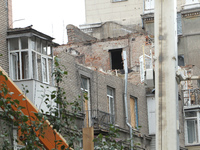 The apartment block in Vokzalna Square, Dnipro, Ukraine, is being dismantled on October 14, 2024. A Russian missile hit this location on Apr...