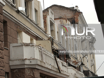 The apartment block in Vokzalna Square, Dnipro, Ukraine, is being dismantled on October 14, 2024. A Russian missile hit this location on Apr...