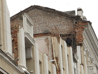 The apartment block in Vokzalna Square, Dnipro, Ukraine, is being dismantled on October 14, 2024. A Russian missile hit this location on Apr...