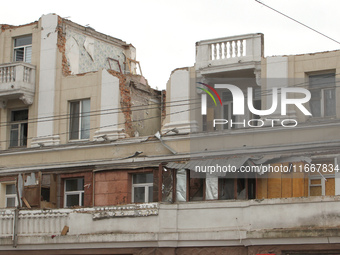 The apartment block in Vokzalna Square, Dnipro, Ukraine, is being dismantled on October 14, 2024. A Russian missile hit this location on Apr...