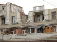 The apartment block in Vokzalna Square, Dnipro, Ukraine, is being dismantled on October 14, 2024. A Russian missile hit this location on Apr...