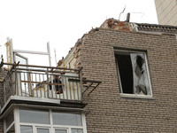 The apartment block in Vokzalna Square, Dnipro, Ukraine, is being dismantled on October 14, 2024. A Russian missile hit this location on Apr...