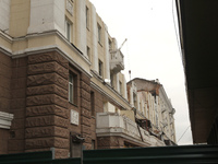 The apartment block in Vokzalna Square, Dnipro, Ukraine, is being dismantled on October 14, 2024. A Russian missile hit this location on Apr...