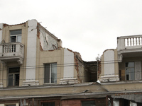 The apartment block in Vokzalna Square, Dnipro, Ukraine, is being dismantled on October 14, 2024. A Russian missile hit this location on Apr...