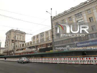 The apartment block in Vokzalna Square, Dnipro, Ukraine, is being dismantled on October 14, 2024. A Russian missile hit this location on Apr...