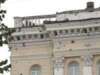 The apartment block in Vokzalna Square, Dnipro, Ukraine, is being dismantled on October 14, 2024. A Russian missile hit this location on Apr...