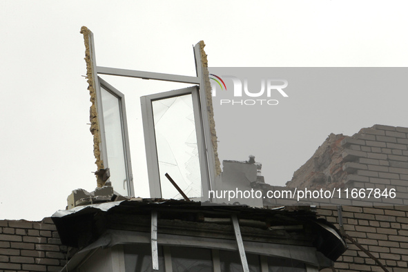 The apartment block in Vokzalna Square, Dnipro, Ukraine, is being dismantled on October 14, 2024. A Russian missile hit this location on Apr...