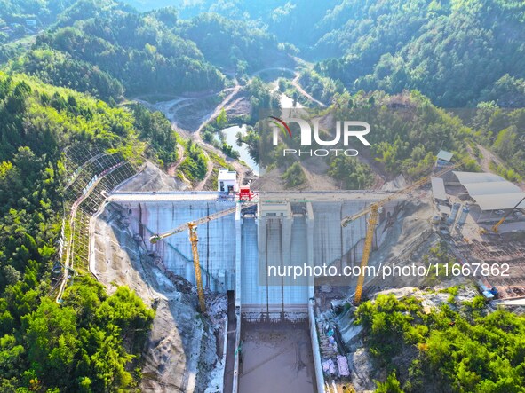 The Longxiangsi Reservoir hub project is under construction in Chongqing, China, on October 15, 2024. 