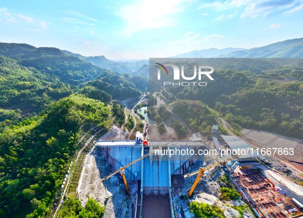 The Longxiangsi Reservoir hub project is under construction in Chongqing, China, on October 15, 2024. 