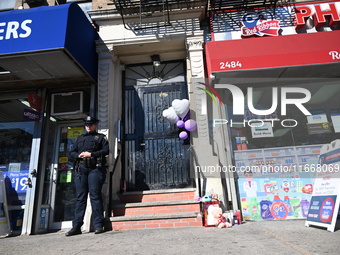 NYPD is present at the crime scene following a mother who is charged in the death of 4-year-old boy Jahmeik Modlin in Harlem, Manhattan, New...