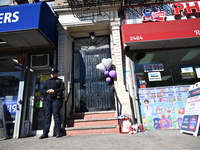 NYPD is present at the crime scene following a mother who is charged in the death of 4-year-old boy Jahmeik Modlin in Harlem, Manhattan, New...