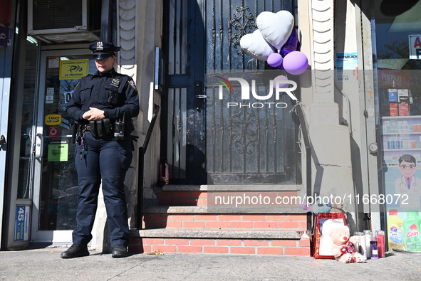 NYPD is present at the crime scene following a mother who is charged in the death of 4-year-old boy Jahmeik Modlin in Harlem, Manhattan, New...