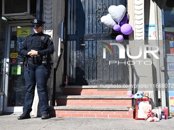 NYPD is present at the crime scene following a mother who is charged in the death of 4-year-old boy Jahmeik Modlin in Harlem, Manhattan, New...