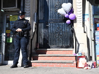 NYPD is present at the crime scene following a mother who is charged in the death of 4-year-old boy Jahmeik Modlin in Harlem, Manhattan, New...