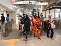 Passengers are able to board the metro rail from the Mirpur-10 station in Dhaka, Bangladesh, on October 15, 2024. The Dhaka Mirpur-10 metro...