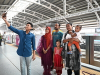 Passengers are able to board the metro rail from the Mirpur-10 station in Dhaka, Bangladesh, on October 15, 2024. The Dhaka Mirpur-10 metro...