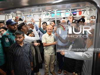 Passengers are able to board the metro rail from the Mirpur-10 station in Dhaka, Bangladesh, on October 15, 2024. The Dhaka Mirpur-10 metro...