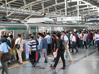 Passengers are able to board the metro rail from the Mirpur-10 station in Dhaka, Bangladesh, on October 15, 2024. The Dhaka Mirpur-10 metro...