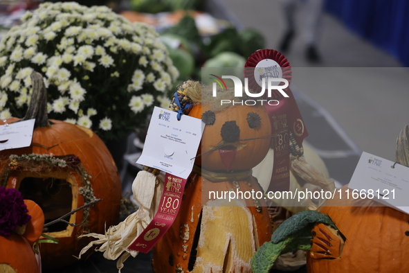 Pumpkin sculptures are on display during the 180th annual Markham Fall Fair in Markham, Ontario, Canada, on October 5, 2024. 